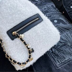 Chic White and Black Fuzzy Bag with Gold Chain